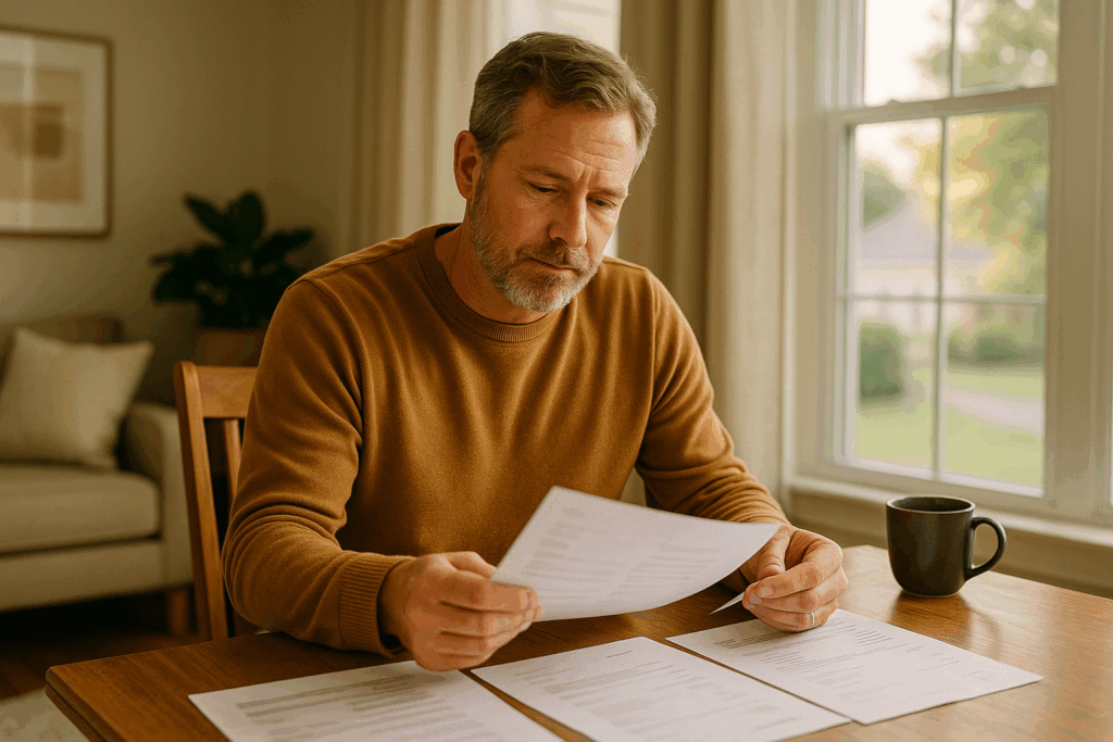 Homeowner reviewing multiple contractor proposals at a dining table in Chattanooga home