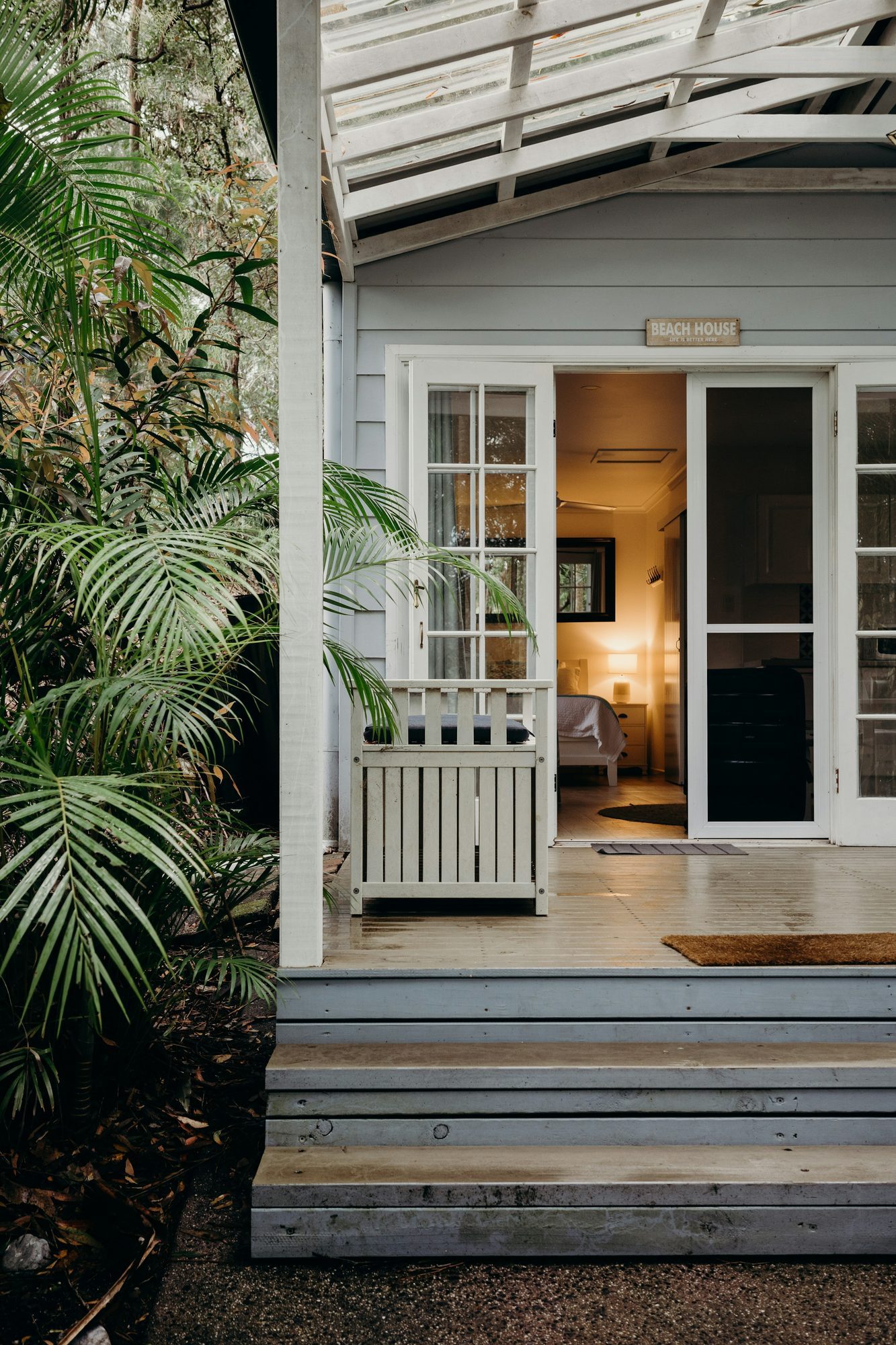 Welcoming house porch and wooden deck