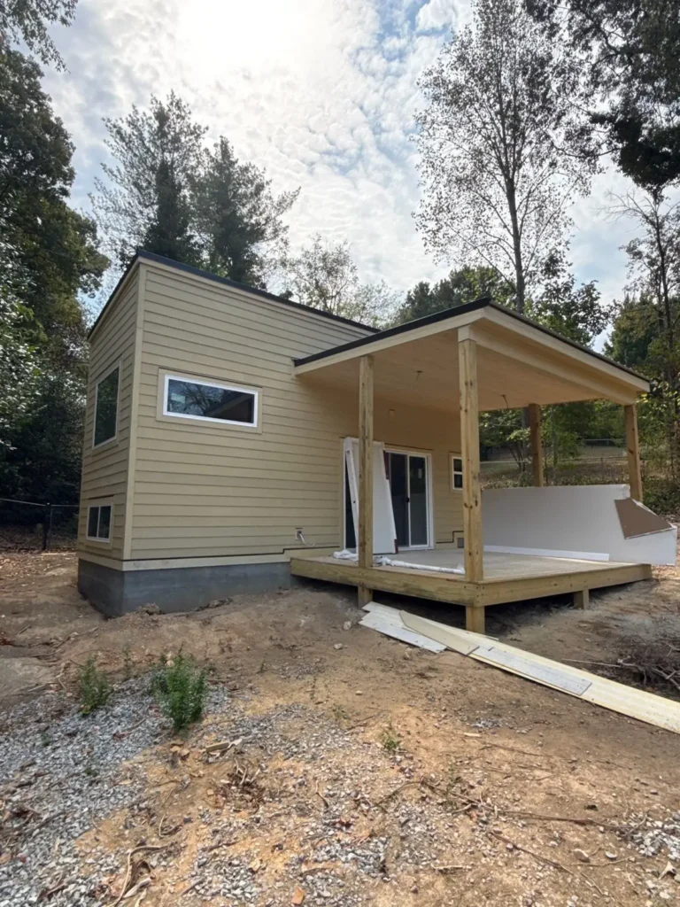 Tiny house exterior with covered porch